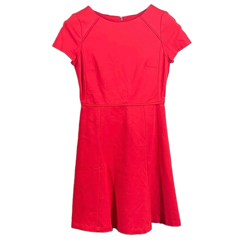 J.Crew Womens Fit & Flare Dress Solid Red Mini Stretch Knit Short Cap Sleeve 0